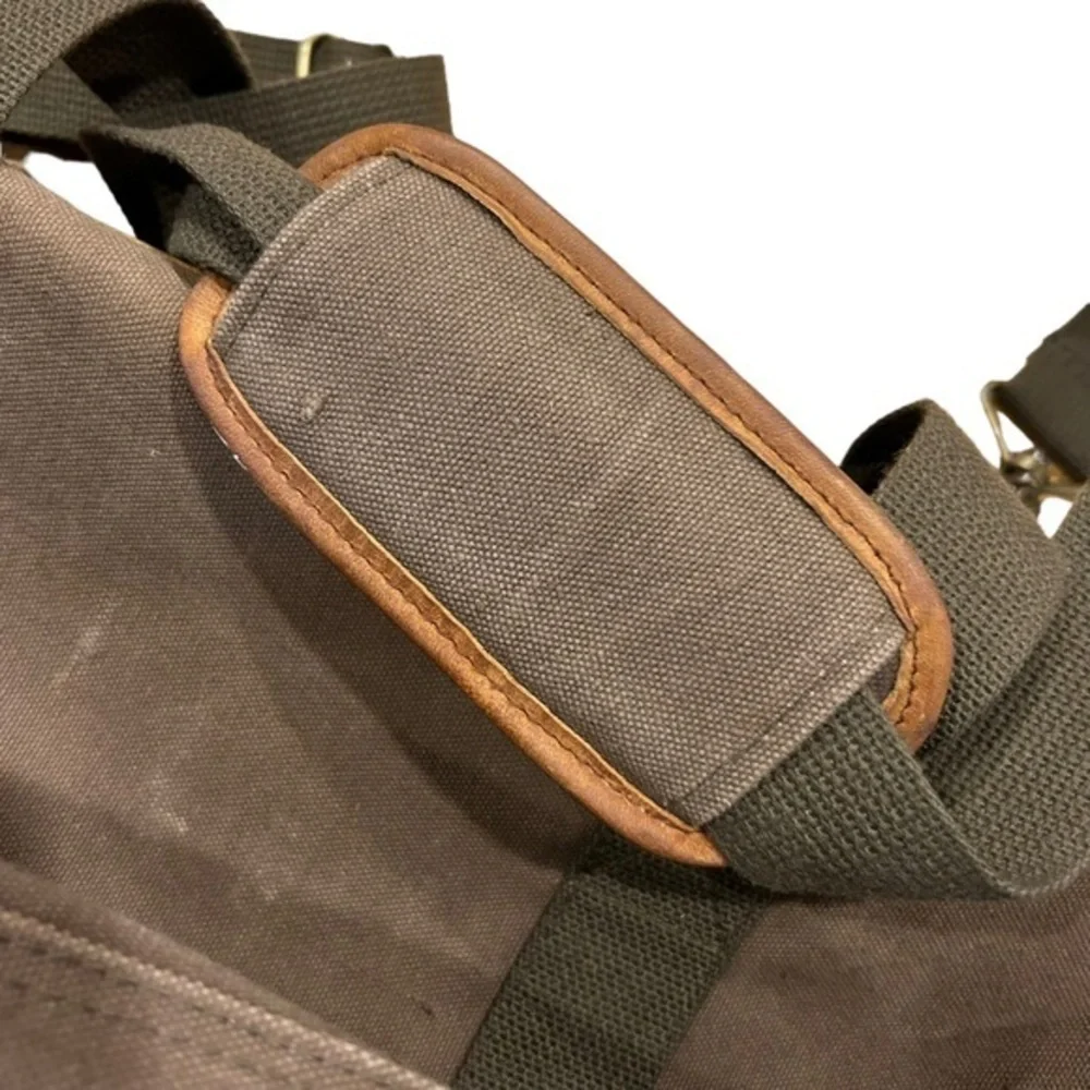 Vintage HIGH SIERRA Mens Brown Green Canvas Leather Flight Large Duffel‎ Bag